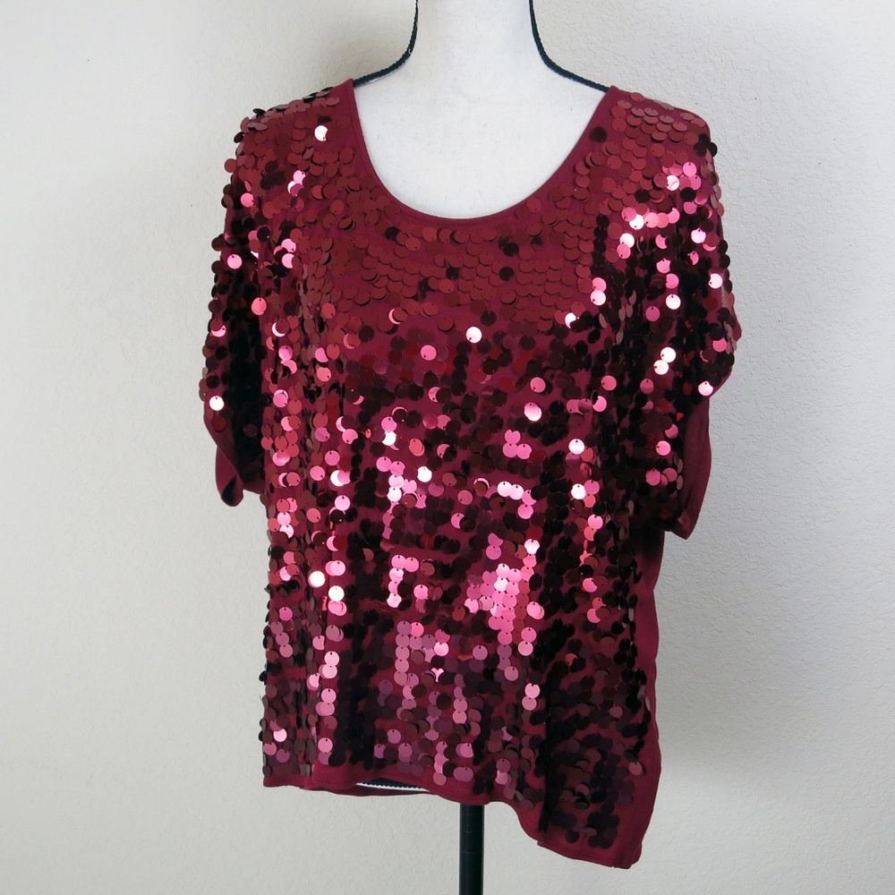 Apt. 9 Red Sequinned Shirt Size L